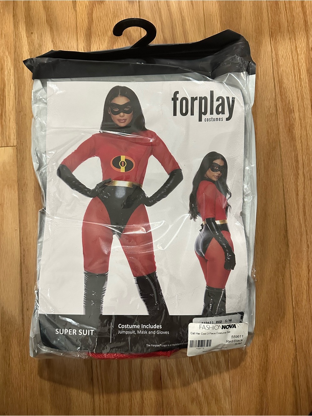 Superhero Stretch Costume Red Black S/M NWT 3-Piece Halloween Costume